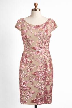 MARINA Pink Champagne Floral Sequin Dress Nude Rose Gold 8 Cocktail Dress